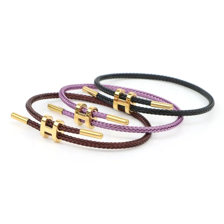 Women Men Stainless Steel Bracelet Titanium Buckle Wire Handmade Bangle H Adjustable Bracelet