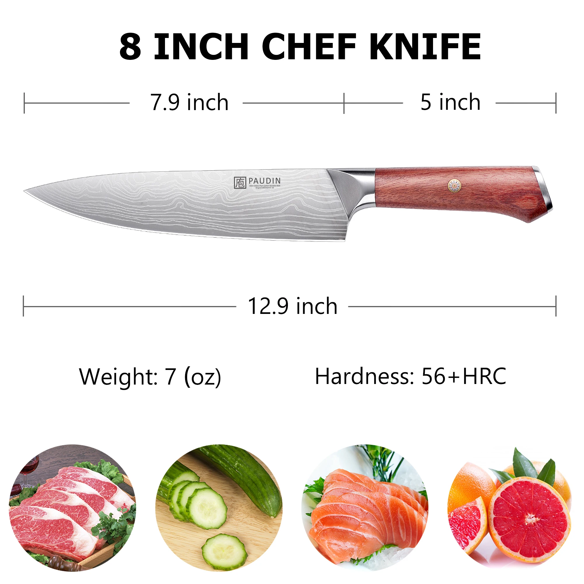 Ultra Sharp 8 Inch Chef Knife 5Cr15Mov Stainless Steel Blade With Natural Rose Wood Handle Kitchen Knives