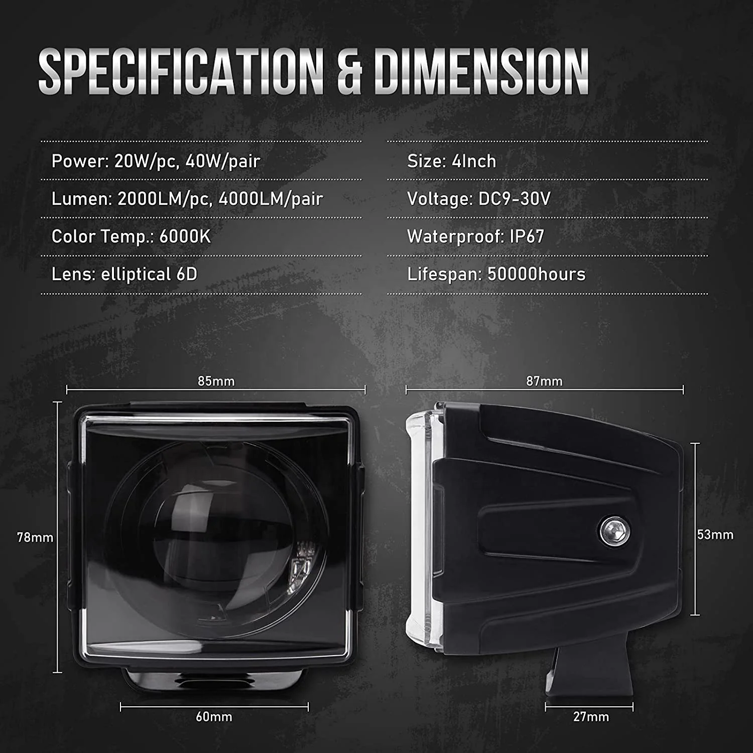 6000k 6D  Elliptical Lens Led Driving lights Factory wholesale 4 Inch 40W 4000LM technical Cooling System Offroad Led Work Light