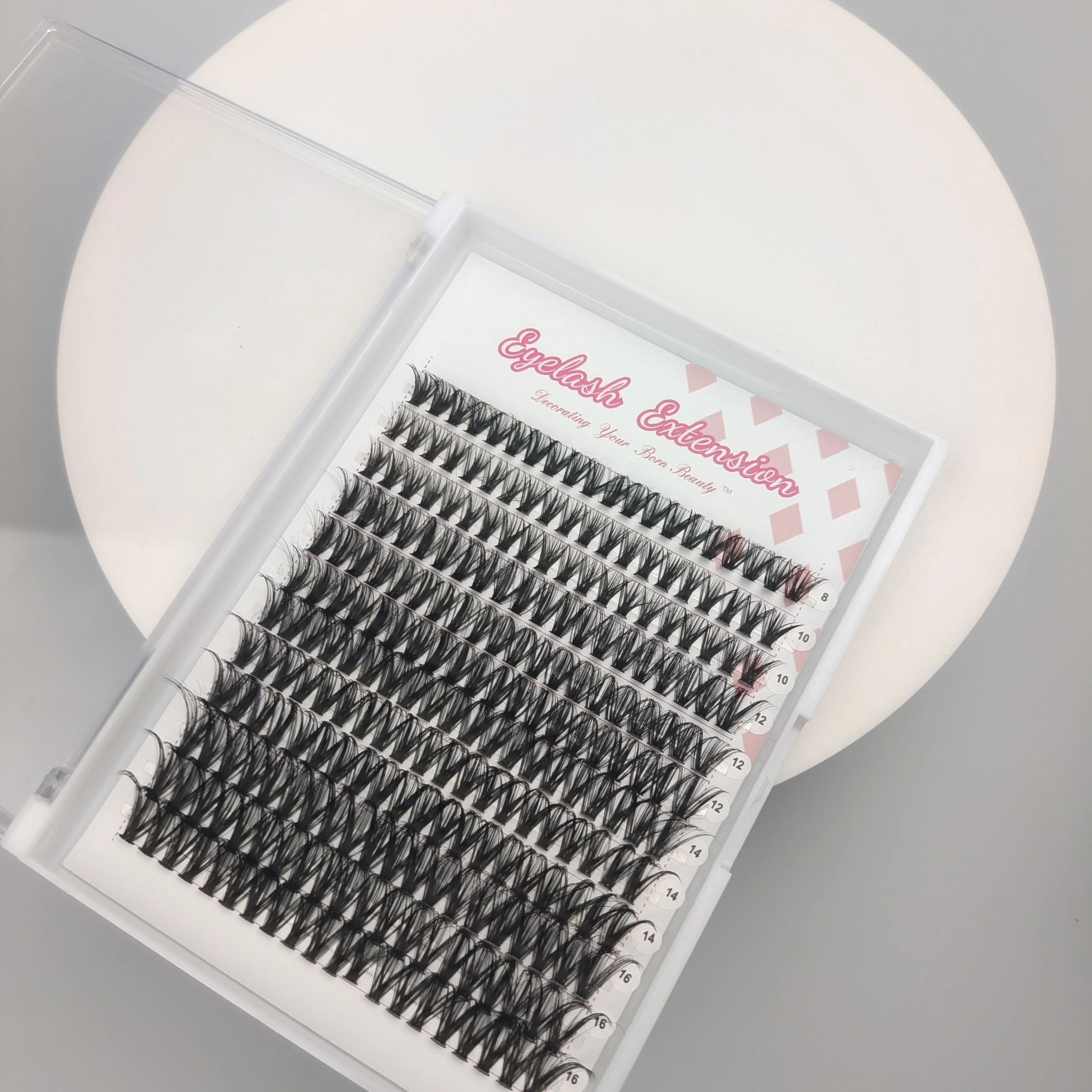 Hot melt 120pcs/box 10 row Big Tray D Curl 14-16mm Mixed Segmented Lash Extensions Lash Clusters With Bond And Sealant Kits