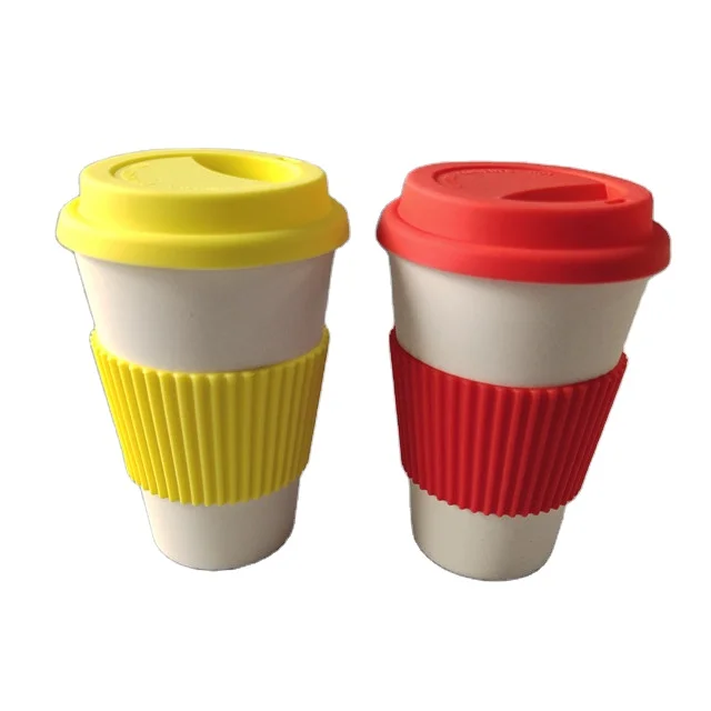 
Custom Pure Color 450 ml PLA Cup Reusable Bamboo Fiber Travel Coffee Mug Cup With Silicone Strap 