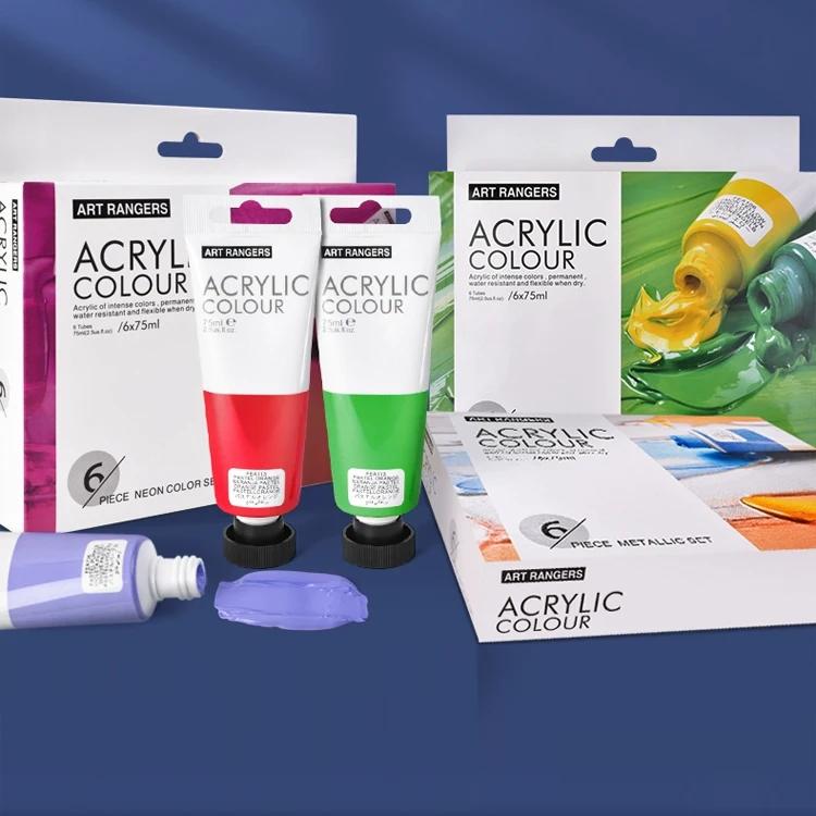 Factory Customized non toxic Professional 6 Colors 75ml tube for Artist Kids Art Painting for rock painting kit Acrylic Paint