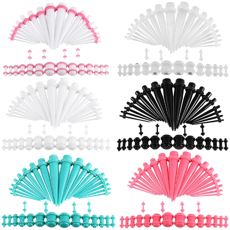 36Pcs/Lot 14G-00G Body Piercing Acrylic Ear Gauge Taper And Plug Stretching Kits Ear Flesh Silicone Tunnel Expansion Ear Plugs