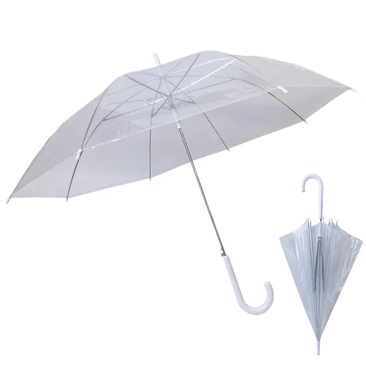 YS-1097 Wholesale Clear POE Rain Umbrella Custom Logo Automatic Open Plastic Handle Metal Frame Transparent Umbrella For Adults
