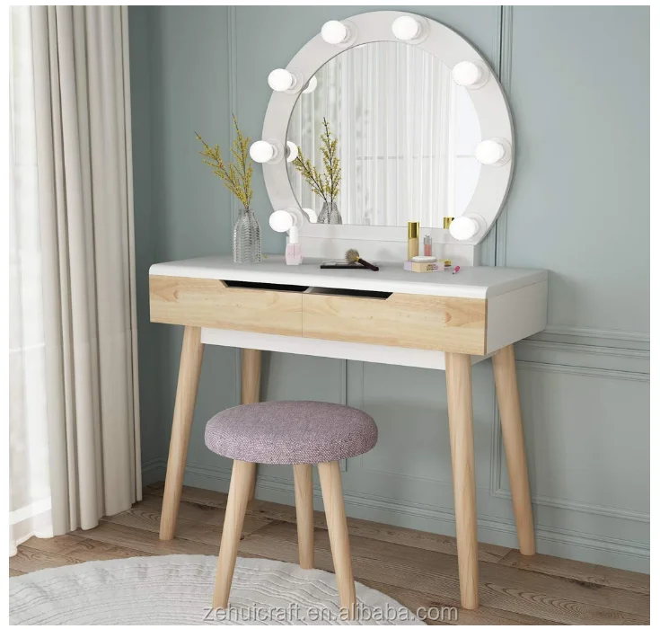New Style MDF makeup dressing table With 2 Drawers Bedroom 360 Degree Rotating Mirror Bedroom Furniture