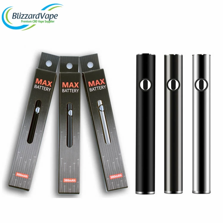 Blizzard Wholesale Max Vape Cartridge Battery Pen 380mah Adjustable Voltage 510 Thread Vape Pen Battery
