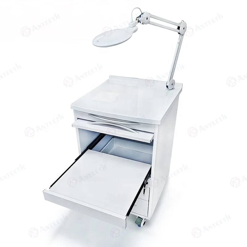 Cosmetic Salon White Mobile Cabinet Stainless Steel Podiatry Clinic Furniture Magnifying Glass Lamp Tool Cabinets
