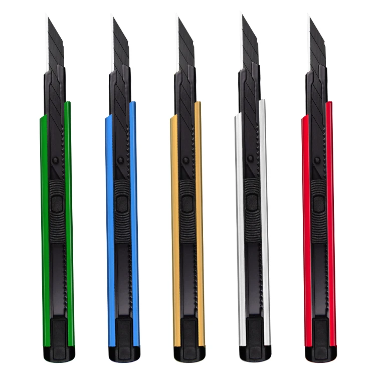 Manufore Plastic Aluminium Handle 9mm Snap Off Blades Blade Auto Lock Snap Off Black Cutter Blade Knife