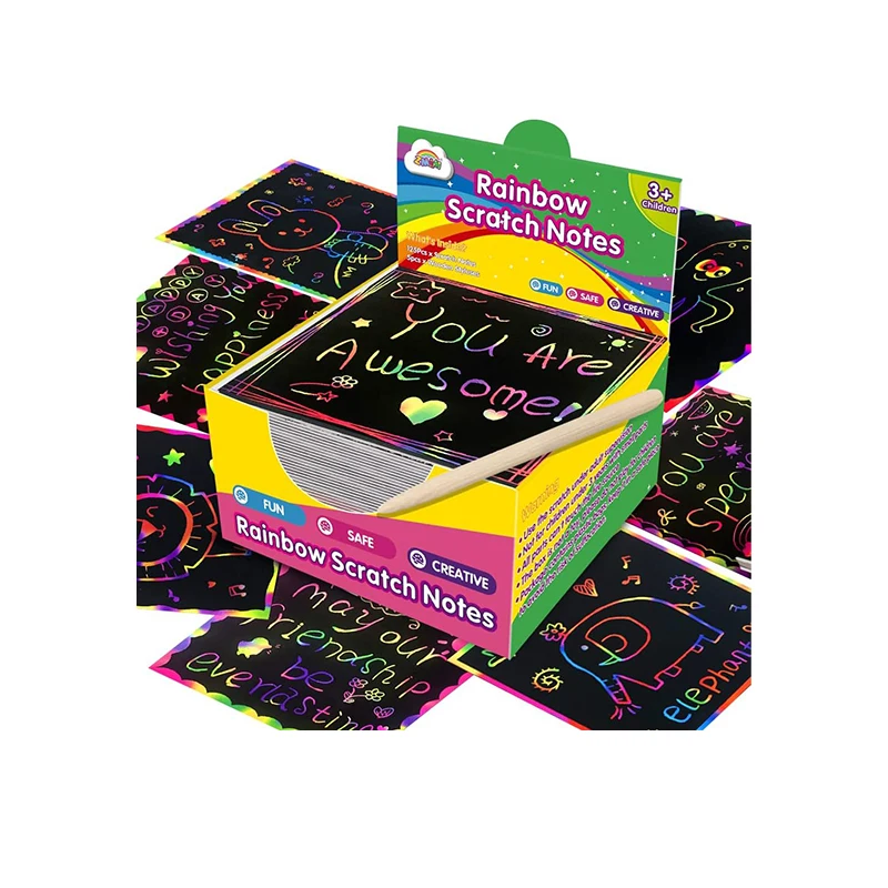 children's rainbow scratch note book magic color paint kids craft kit art paper black drawing books paper