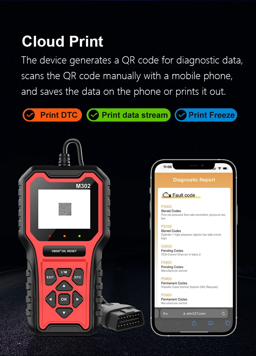 OBDII elm327 M302 OBD2 Code Reader Scanner Car Diagnostic Scanner OBD2 Automotive Engine Fault Reading Data Code Reader
