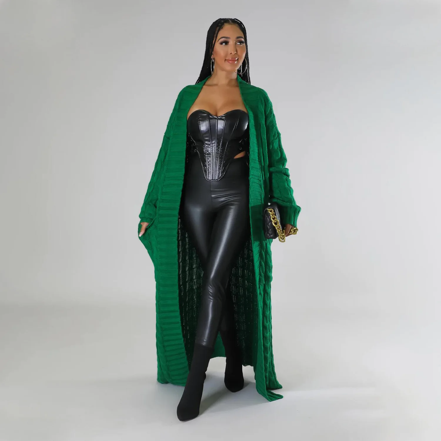 CY6813 Plain Long Sleeve Sweater Cardigan with Big Pocket Woman Knitted Coat for Fall Winter Wholesale 2024