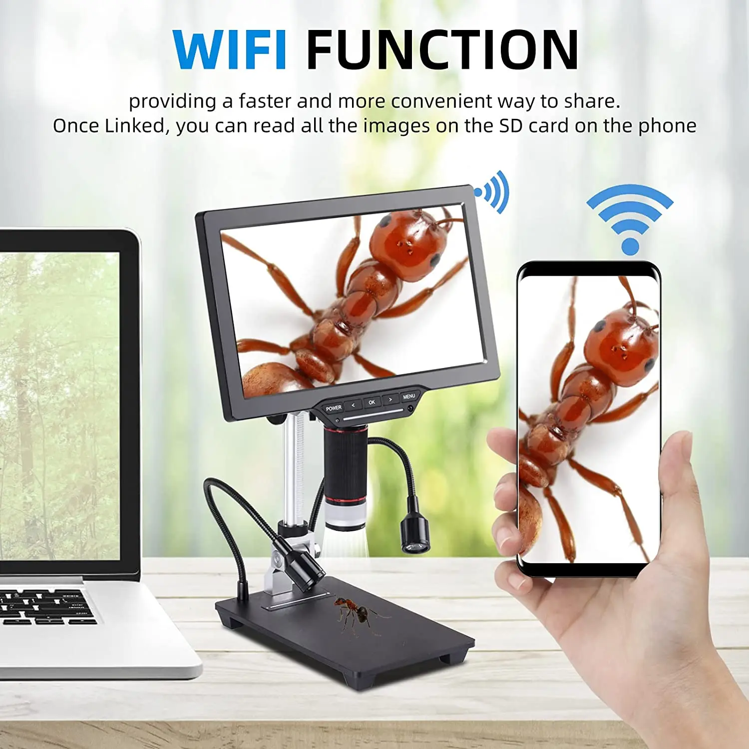 Tesihan Portable 10.1 LCD electron WiFi USB Digital Microscope mouse control Infrared remote Touch LED Brightness big Microscope