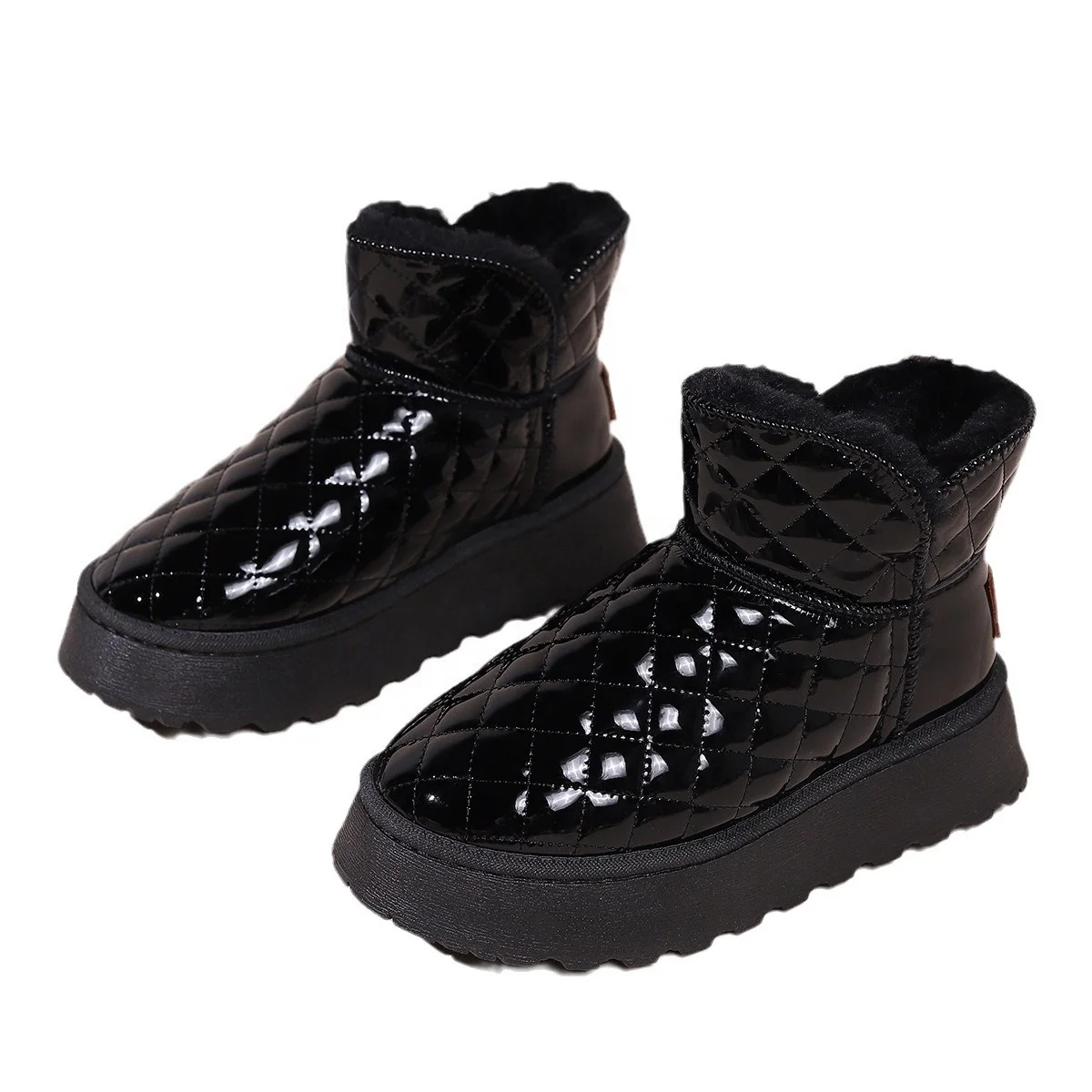 Autumn winter outdoor waterproof non-slip casual thickened sole warm round toe cotton snow boots shoes for women