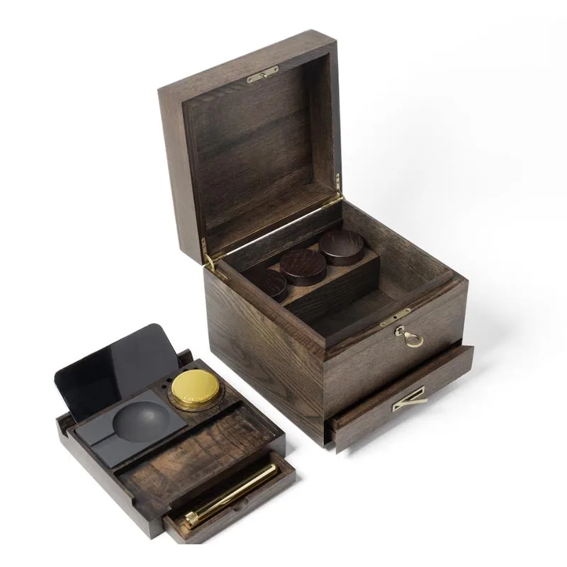Premium Ash Wooden Stash Box - Cigar Box  Airtight Washable Brass doob tube Grinder Glass Jar  concrete ashtray  Lighter