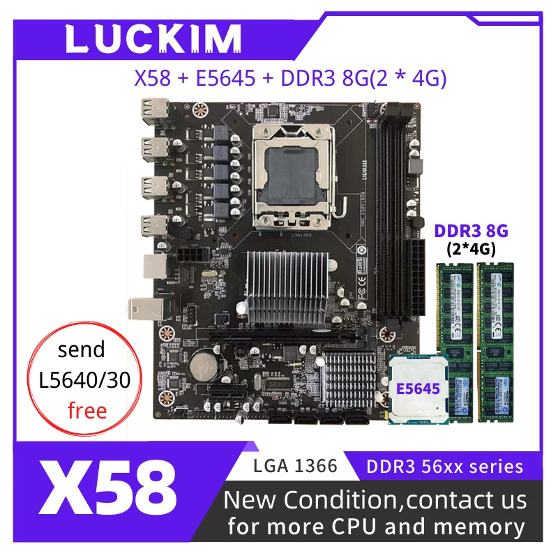 X58 материнская плата LGA1366 кода коррекции ошибок/NON-ECC комплект с Intel Ксеон E5645 CPU 8 Гб (2*4G) 1333 МГц DDR3 Настольный