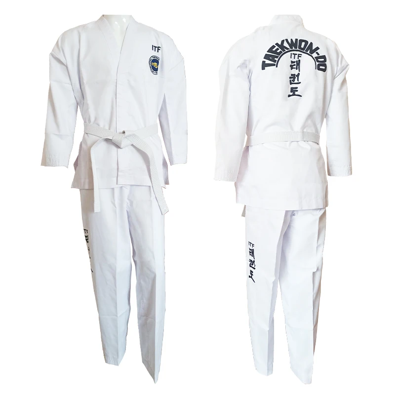 High Quality Wear Wholesale Demonstration Embroidery Logo Custom Made Kids Uniforms Master Dobok Uniform Taekwondo Itf