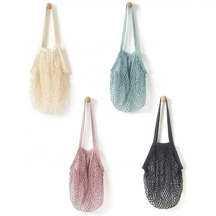 Eco Friendly Organic Cotton Reusable Grocery Net Shopping Bag With Custom Logo Printed