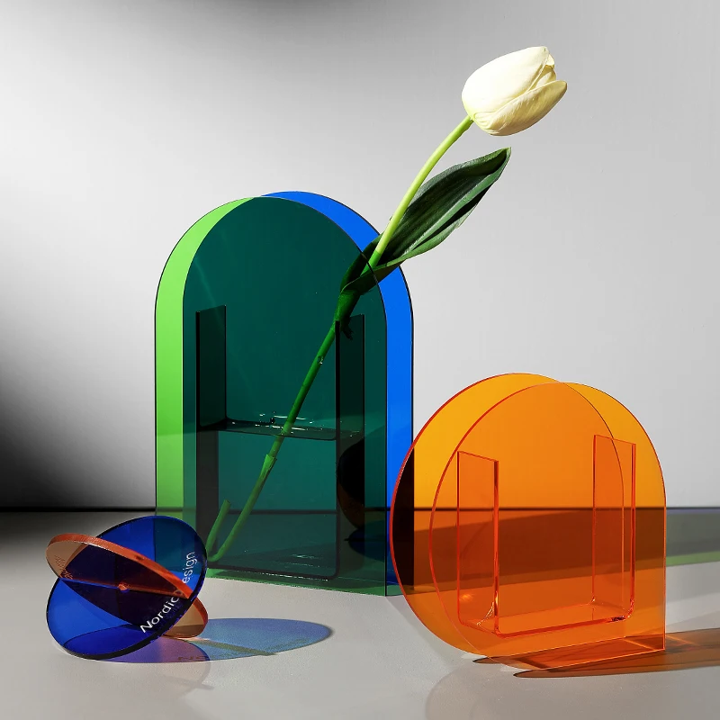 Ouxiang Wholesale Custom Flower Holder Luxury Clear Acrylic Crystal Flower Vases for Home Decor