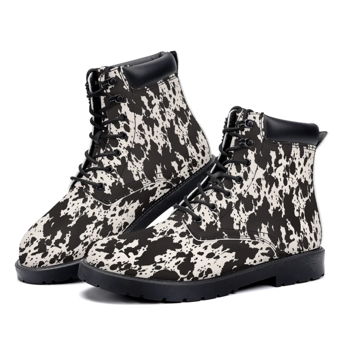 Print On Demand  Women  Fashion Leather Ankle Booties Custom Animal Stripe Causal Walking Shoes Lace up Combat Boots