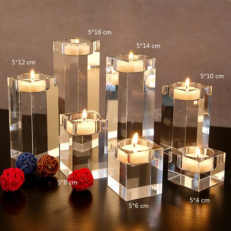 Hot Selling Centerpiece Square Glass Crystal Candle Holder Glass Candle Jar