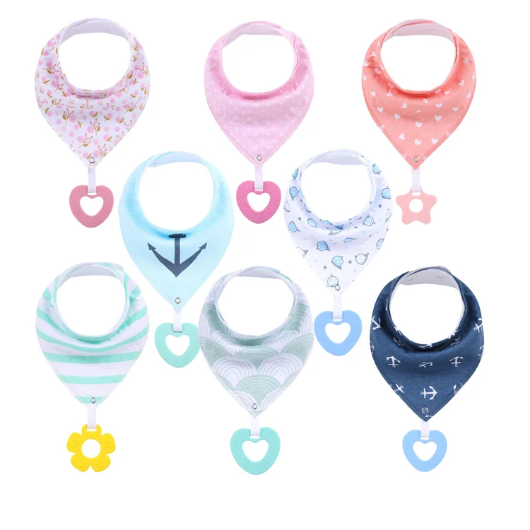 
Amazon hot selling soft unisex Baby Bandana Bib Set 4/8-Pack high quality organic cotton bib with teether 