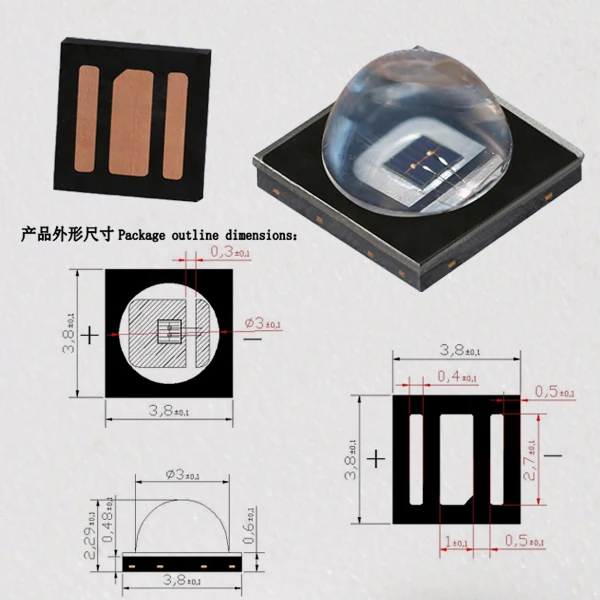 Source Factory High Power LED 810nm 850nm IR Infrared SMD 3838 Diode EMC 90 Degree for Outdoor Lighting