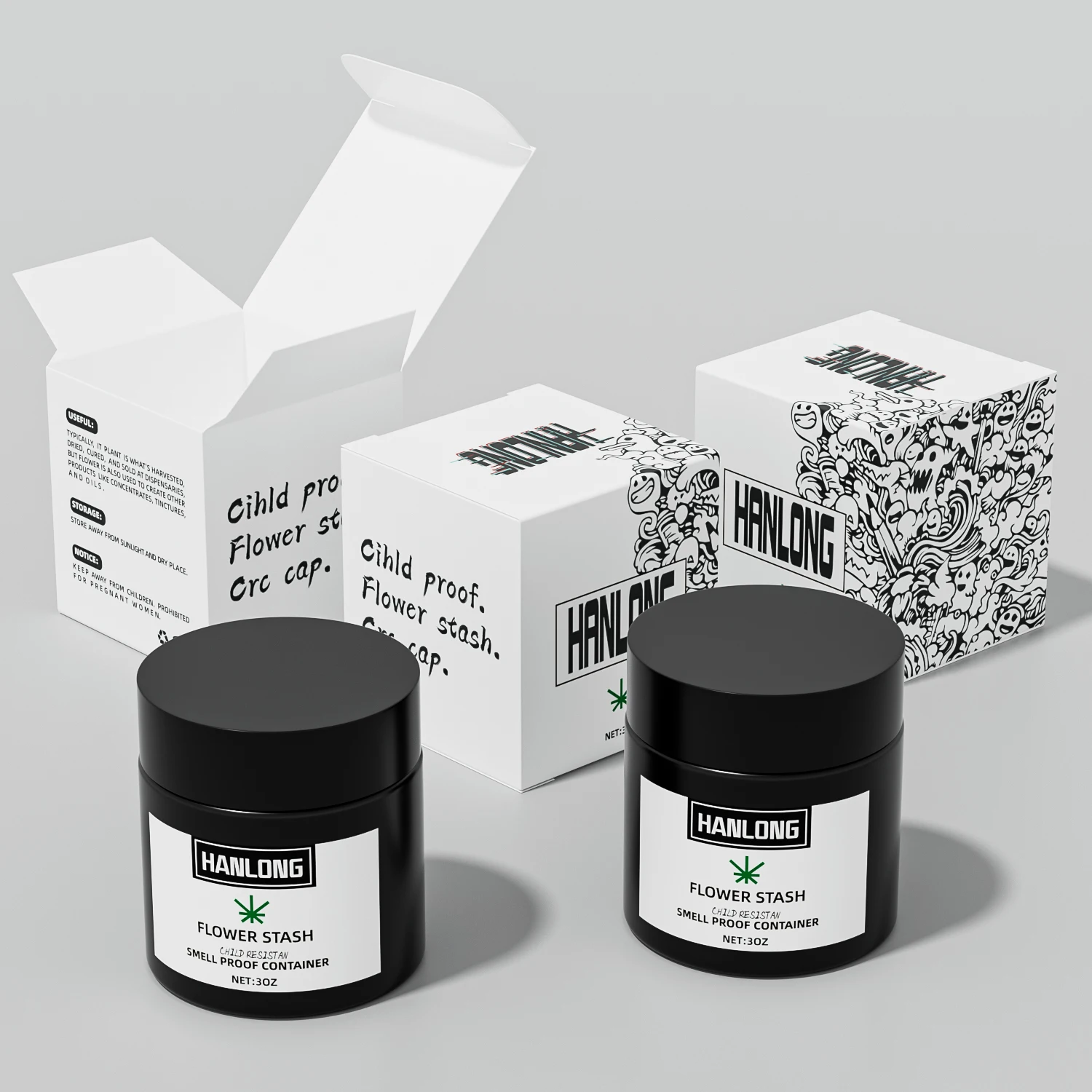 1oz 2oz 3oz 4oz round storage stash jar flower buds airtight smell proof child proof container child resistant glass jar