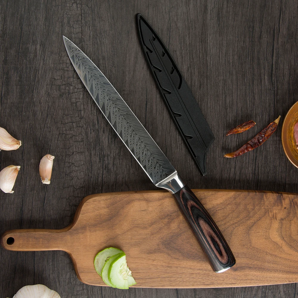 Бесплатная доставка, 6 шт., набор кухонных ножей, деревянная ручка pakka 1,4116, немецкий стальной нож, кухонные ножи из нержавеющей стали с крышкой для ножа