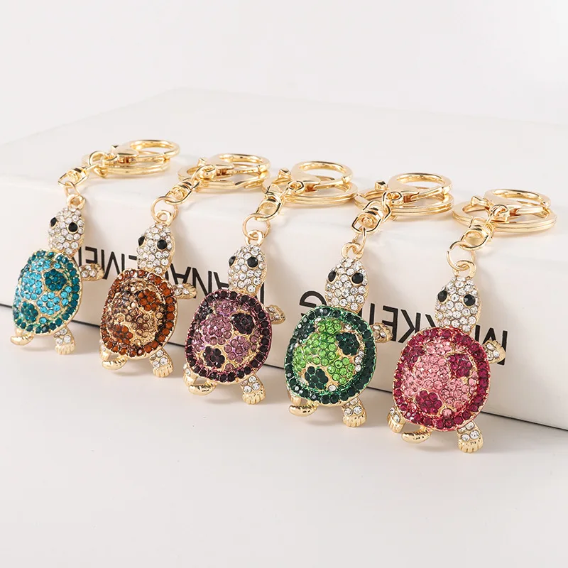2023 Creative Metal Crystal Wrist 3d Water Diamond Turtle Keychain Pendant Bag Car Keychain Tourism Beach Marketing Souvenir