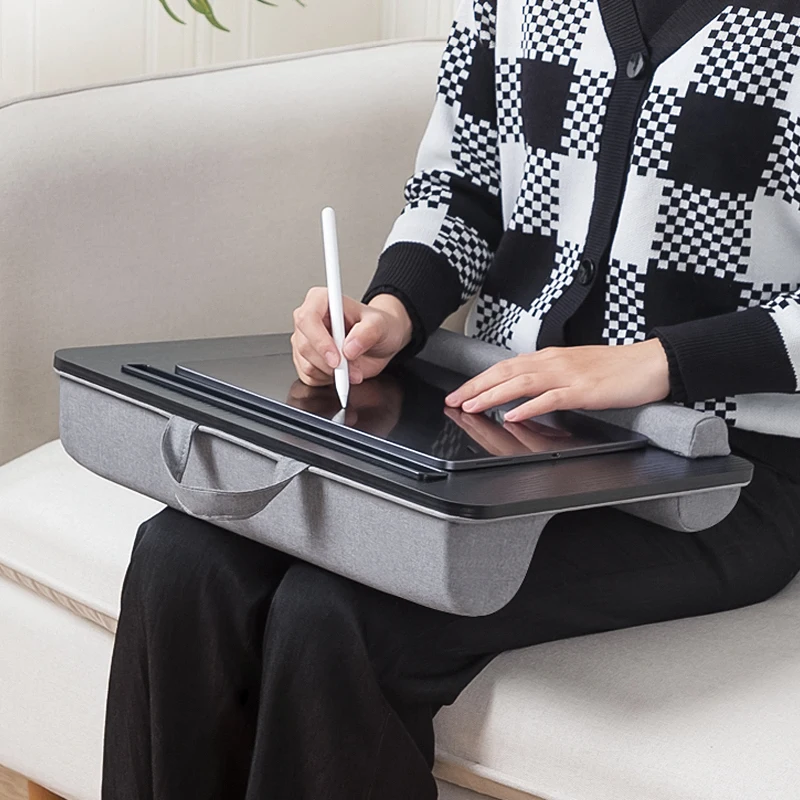 Portable Lap Desk with Pillow Cushion Fits up to 15.6 inch Laptop with Anti-Slip Strip for Office Students Use Lap Laptop  Desk