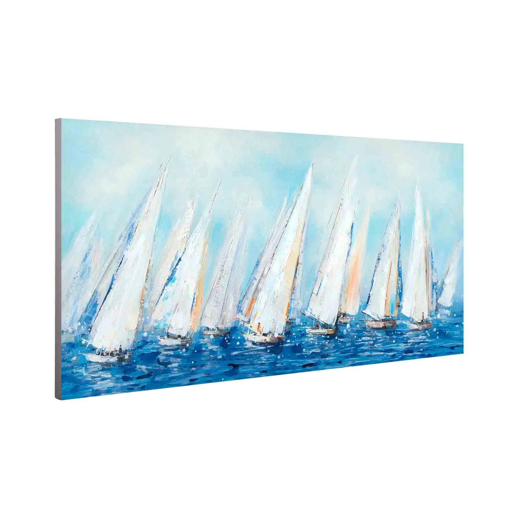 Modern Wholesale 100% Handmade White Boat Living Room Wall Arts On Canvas Acrylic Coastal Sailing Oil Paintings