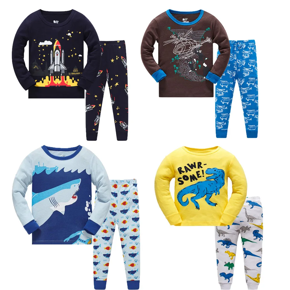 Animal design 100% cotton Children pjs Boys sleepwear kid pajamas clothes Comfortable home wear bulk wholesale kids pajamas