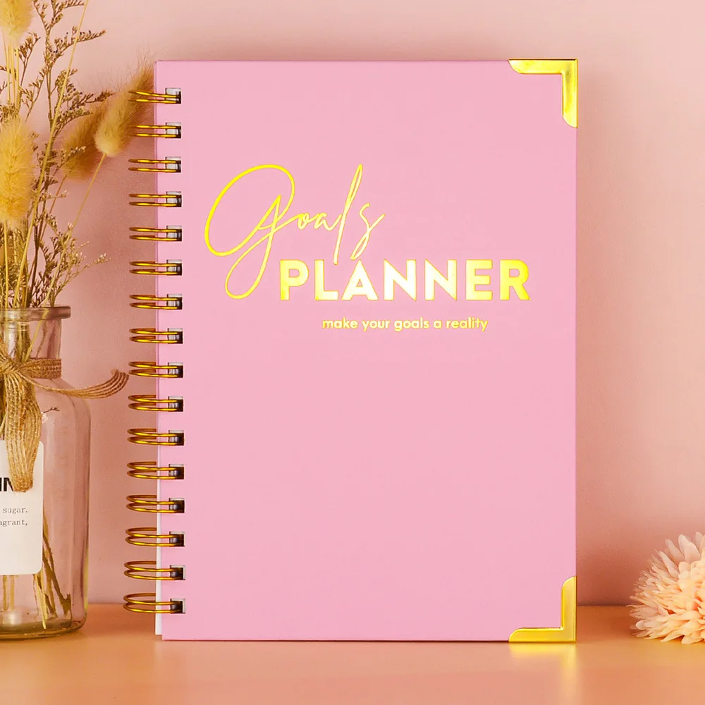Custom 2025 A5 Black Spiral Weekly Wellness Goal Diary Journal Planner Notebook With Gift Box Set