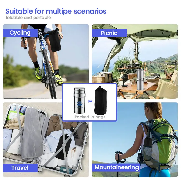 HONG HUI NSF/ANSI 42&372 1L Portable Outdoor Stainless Steel Water Purifier Gravity Water Filter