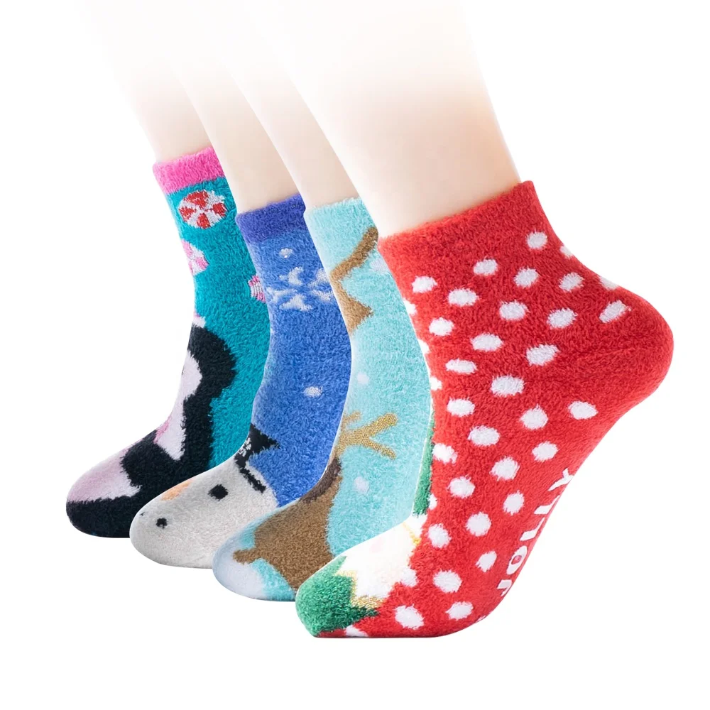 Women thickening fuzzy stocking sock Happy Christmas women design fluffy warm funny women Christmas socks