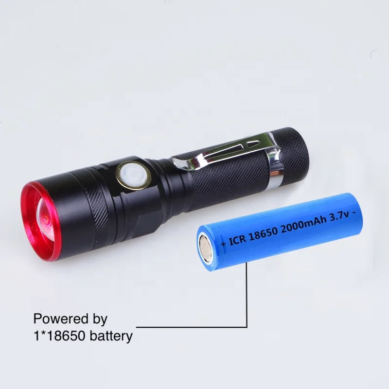 Popular 3 Modes Zoomable Aluminium T6 USB Rechargeable Led Tactical Flashlight With Clip