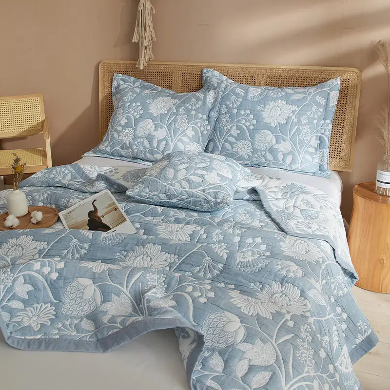 New Modern Quilt Sets Queen King Size Floral Plant Pattern Jacquard Soft Cotton Bedspared Pillowcases 3Pcs