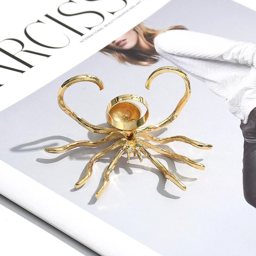 Exaggerated Gold Opening Rings Women Statement Metal Spider Animals Big Trendy Fashion Party Jewelry Engagement Alloy Material