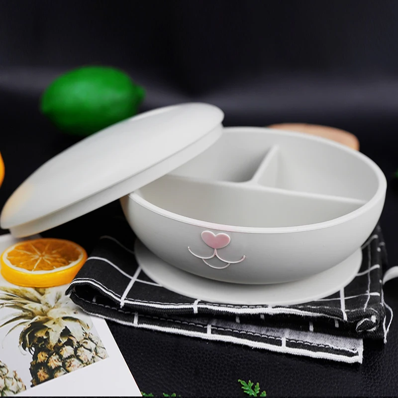 Silicone Rabbit Divided Suction Bowl BPA Free Food grade Silicone Non-toxic Easy to clean Infant Feeding Suction Bowl