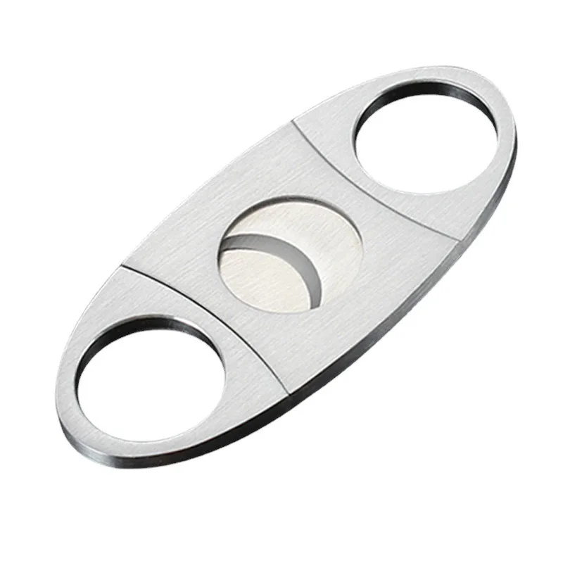 2024 Online Hot Sale New Product Silver Round Stainless Steel Metal Handle Double Blade Cigar Cutter Wholesale