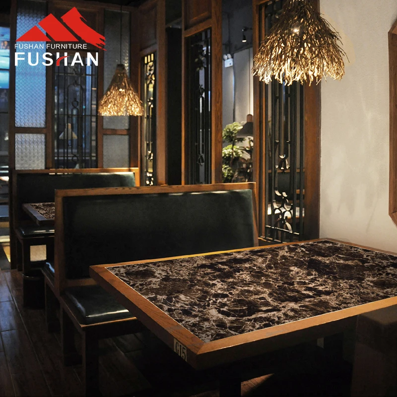 Restaurant table ceramic tile table top with solid wood edge round square customize sizes