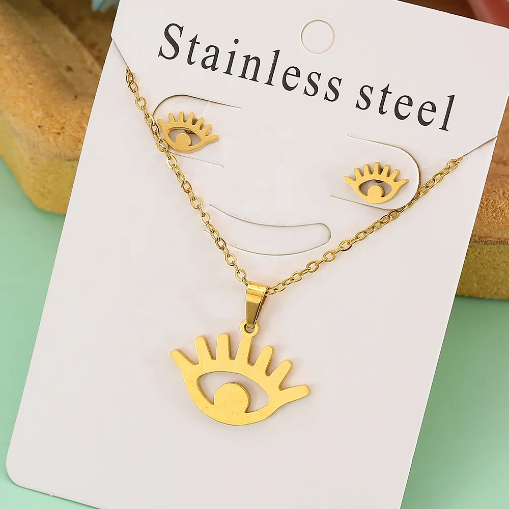 Stainless Steel ECG Pendant Butterfly Heart Charms Necklace Earrings Set for Women Gold Plated Wedding Jewelry Sets