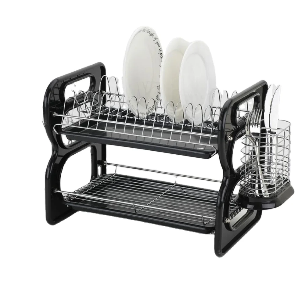 Double Layered Metal Iron Kitchen Dish Rack Chrome Wire Dish Drying Rack