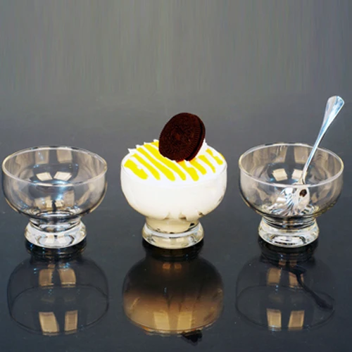 
4pcs crystal embossed glass ice cream bowl set with stand 