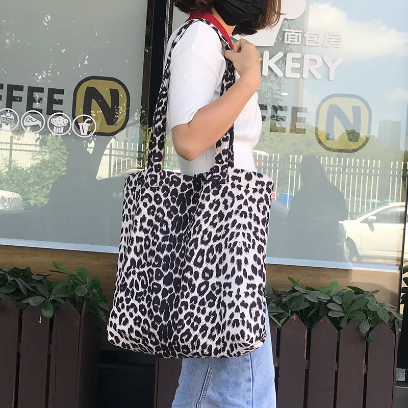 Wholesale Designer Leopard Lady Fashion Handbag Casual Leopard Print Canvas Tote Bag