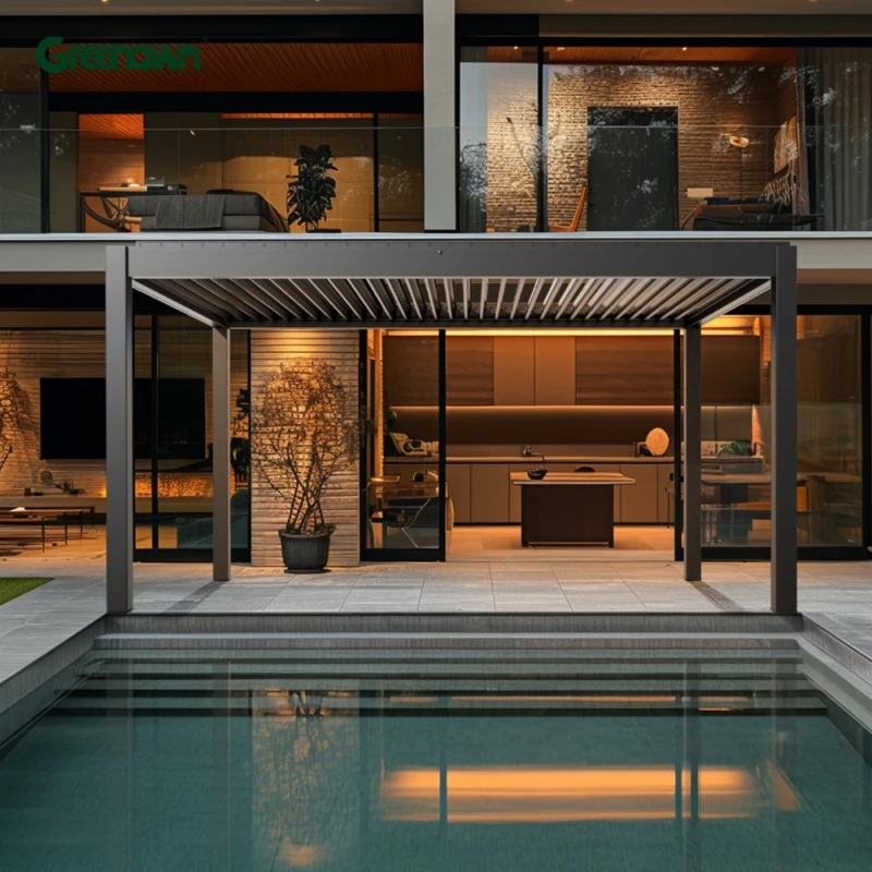 Luxury Patio Roof Pavilion Gazebo Waterproof Outdoor Garden Furniture Set by Remote Control