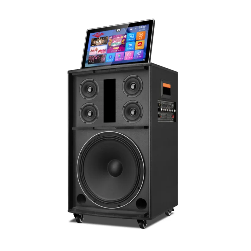 Smart projector  19 inch touch display 15 inch subwoofer karaoke with 2 mic outdoor WIFI Blue tooth Youtube party speaker