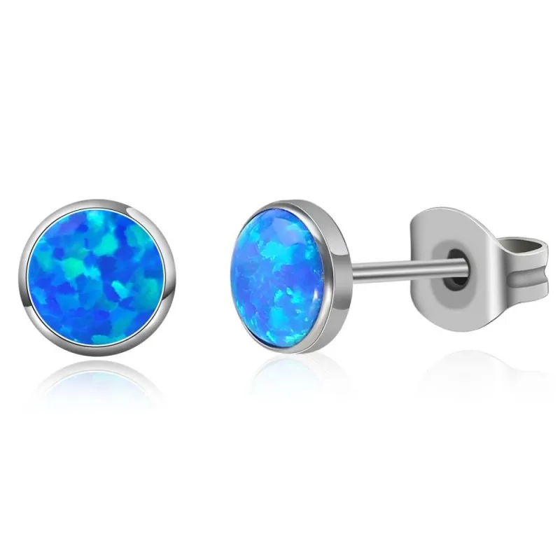 Opal Surgical Steel Nickel free Pure Titanium Stud Earrings For Women Fashion Jewelry Accessories