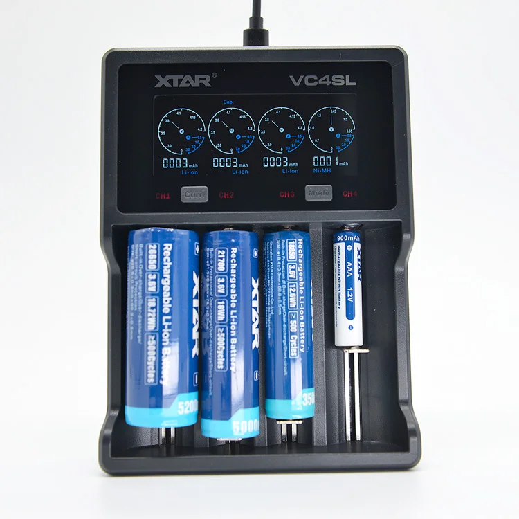 4-slots Test Battery Capacity Li-ion Nimh Battery Charger AA Aaa 10440 14500 16340 18650 Battery Charger With QC3.0 Usb Cable