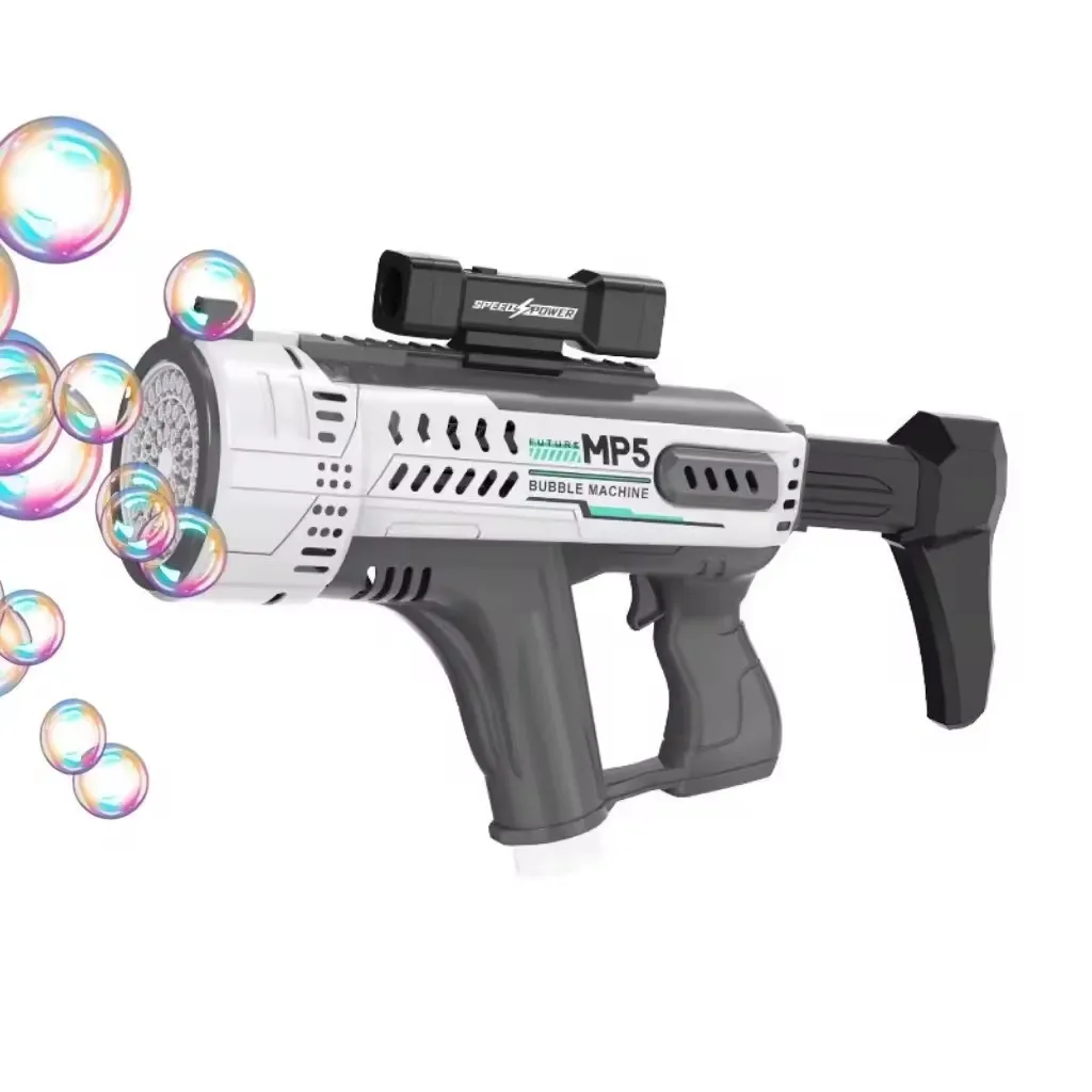 Outdoor Summer Parties Bubble Gun 57 Holes Automatic Rainbow Rocket Boom for Kid Light Up Bubble Machine for Wedding party